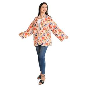 แจ็กเก็ตผ้าฝ้ายพิมพ์ลายดอกไม้แบบกลับด้านได้สำหรับผู้หญิงเสื้อหนาวสไตล์พื้นเมืองอบอุ่น - Product Image 4
