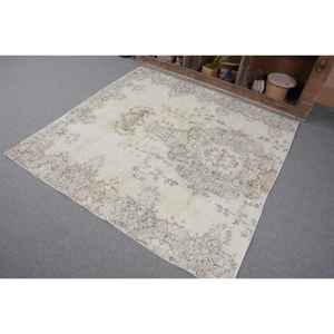 Alfombra turca Vintage de 5,4x5,4 pies, área grande, respaldo de látex de lana verde Beige para adolescentes, pasillo rectangular de Tabriz - Product Image 3