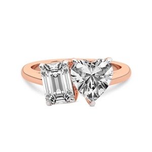 แหวน Sweet Heart Emerald Toi Et Moi เพชรเพาะเลี้ยง 1.00 กะรัต น้ำหนักรวม 14 กะรัต ทองคำแท้ 14K สี FG ความสะอาด VS แหวนคู่รักประดับเพชร 2 เม็ด - Product Image 2