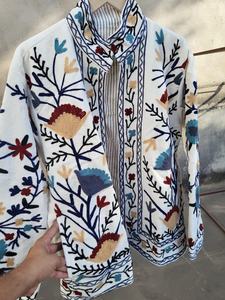 Indian White Handcrafted Suzani Velvet <b>Jacket</b> Floral Fancy Embroidery Style For Unisex Boho <b>Hippie</b> coat Indian Wholesaler - Product Image 4