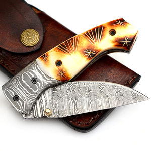 Cuchillo plegable de Damasco hecho a mano, mango de madera DIY, personalizable, OEM, caza, Camping, cuchillo de bolsillo táctico, alta durabilidad, 3 años - Product Image 4