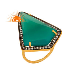 แหวนพลอยพลอยเทียมธรรมชาติชุบทอง18K ดีไซน์ล่าสุดผู้ผลิตเครื่องประดับ - Product Image 1