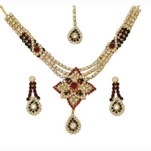 Kriaa <b>Fine</b> <b>Jewelry</b> <b>Set</b> Gold Plated Stone Drop Necklace with Maang Tikka - Product Image 1