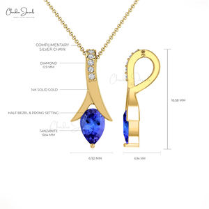 Collier élégant pour femme en or massif 14 carats avec tanzanite taille poire de 0,48 carats et diamant de 0,9 mm, pendentif personnalisé, approvisionnement direct en gros d'usine - Product Image 4