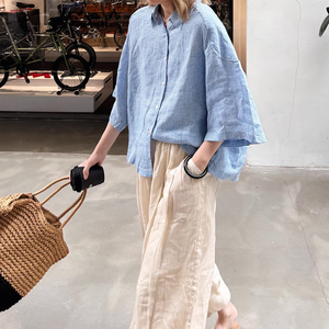Jemio เสื้อลายตารางทรงหลวมมีกระดุมด้านหลังสไตล์เกาหลีสำหรับสตรีผ้าลินิน100% และทอลายสก๊อตสำหรับฤดูร้อนฤดูใบไม้ร่วง - Product Image 1