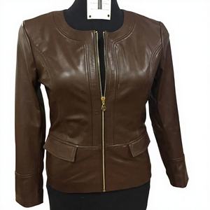 Veste en cuir véritable marron personnalisable ISONZ pour femme, fermeture éclair - Product Image 1