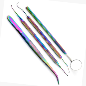 ชุดเครื่องมือทันตกรรมเคลือบไททาเนียม4ชิ้นชุดตรวจฟันด้วยตัวเองที่ขูดปากหัววัดแหนบชุดตรวจสีรุ้ง - Product Image 4