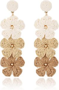 Longue fleur été coloré à la main tressé rotin fleur boucles d'oreilles créatif tissé raphia fleur boucles d'oreilles pour femmes fille - Product Image 6
