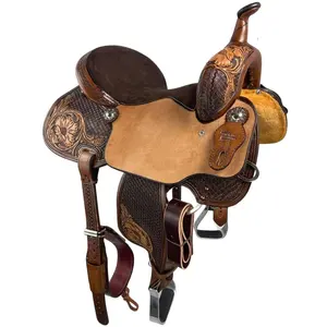 Western Saddle Tack Nuevo diseño Barril de cuero genuino Racing Horse Saddle Tamaño 10-18 pulgadas Tarifa al por mayor India - Product Image 2