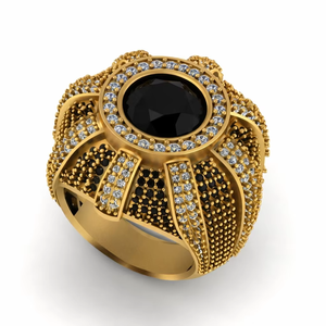 Anillo de Boda Fino Hecho a Mano con Diseño de Lujo Atractivo, Personalizado en Plata 925, con Racimo de Flores Clásicas con Incrustaciones de Moissanita Negra y Blanca - Product Image 1