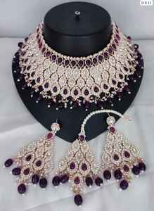 Fancy Design Gold Plated Traditional Drop Pearl & Stone Studded Earring Mangtika Choker Necklace <b>Set</b> & <b>Jewellery</b> <b>Set</b> <b>for</b> <b>Women</b> - Product Image 2