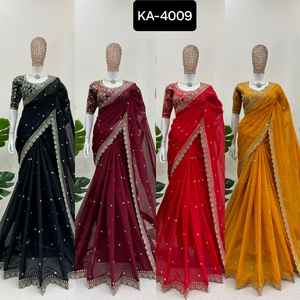 Partie indienne porter belle broderie et séquence travail Saree avec Mono Benglori soie Blouse pièces pour femmes vêtements ethniques Sari - Product Image 2