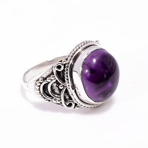 Bague statement en argent sterling 925 pur, améthyste violette naturelle ovale cabochon, faite à la main, pour femme, petite amie, unisexe, cadeau de Noël - Product Image 6