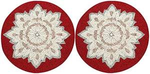 Customized Red and Cream Embroidered Linen Placemats with <b>Glass</b> Beads Wholesale Price Packaged in Carton - Product Image 2