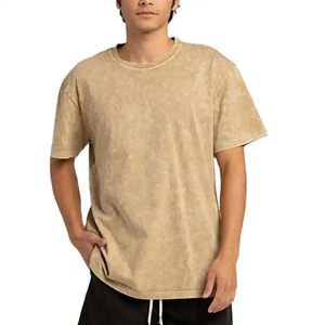 เสื้อยืดคอตตอนสีพื้นแบบฟอกสีสไตล์วินเทจสำหรับผู้ชาย แขนสั้น คอเสื้อแบบปรับแต่งได้ พร้อมโลโก้สีตามสั่ง แห้งเร็ว ระบายอากาศได้ดี - Product Image 2