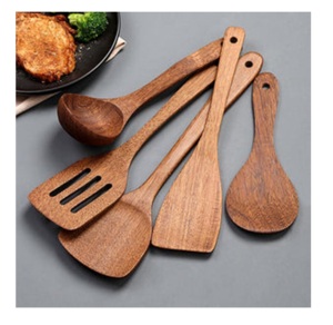 Juego de utensilios de cocina de madera de 5 uds., Juego de 2 servidores de ensalada de madera de mango, Juego de 2 servidores de ensalada de madera, KETCHENWAR ÚNICO HECHO A MANO - Product Image 1