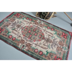 Tapis Vintage en Laine Turque de 3.8x6,5 pieds Patchwork Rouge et Vert Tissage Plat pour Décorations de Salon Support en Latex - Product Image 4