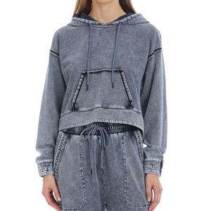 Custom Logo Printed <b>Winter</b> Casual Super Soft Acid Wash Crop <b>Top</b> Hoodie Women's 100% Cotton Breathable Pullover Street-Wear Sale - Product Image 6