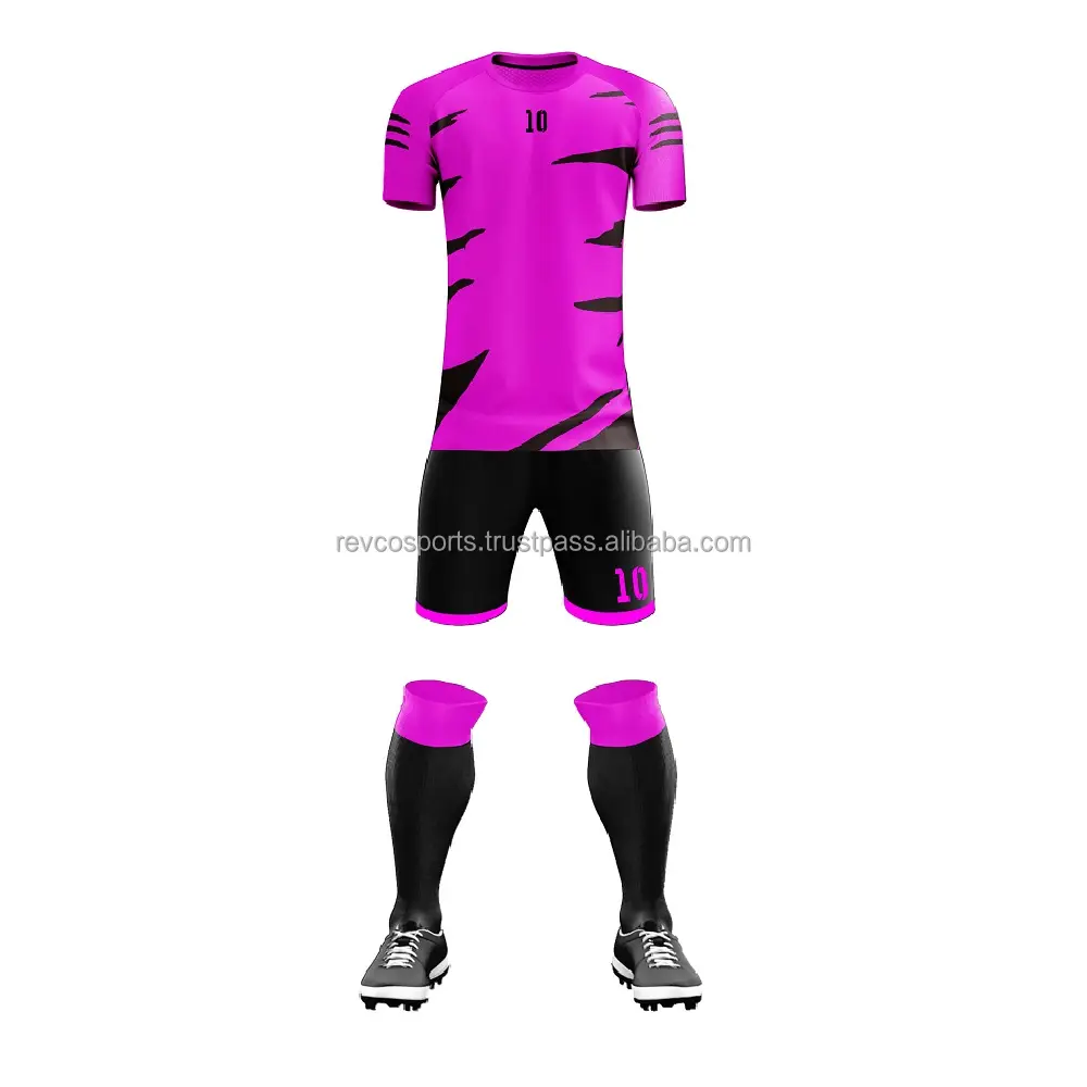 Deportes última moda color púrpura brillante Jersey fútbol negro pantalones cortos uniforme conjunto equipo juvenil uniforme de fútbol para las mujeres