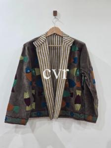 Manteau en velours brodé à la main, col mandarin, grande taille, motif floral, vêtements d'extérieur pour femmes, manches longues, style bohème - Product Image 3