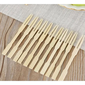 Couteau à gâteau jetable en bois de bambou denté et fourchette à fruits Fourchette à frites à dessert Petite fourchette Costume et vente - Product Image 2
