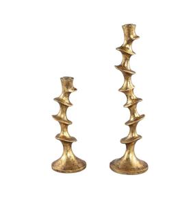 Ensemble de 2 bougeoirs coniques en métal doré pour la maison et le mariage. Éclairage de table de Noël. - Product Image 1