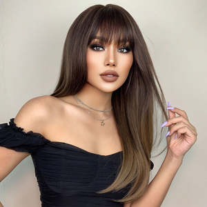 Perruques lisses lisses de 22 pouces, cheveux humains péruviens bruns ombrés pour femmes romantiques - Product Image 2