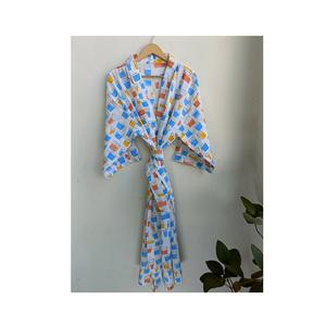Peignoir Kimono 100% coton de luxe fait à la main du fabricant indien direct peignoir excellente qualité volants respirants au sol - Product Image 1