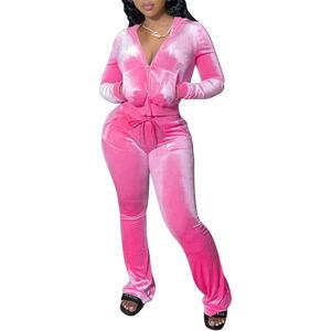 Marque distributeur Velours doux haut de gamme Logo personnalisé 2 pièces Sweat à capuche zippé Pantalon large Vêtements de détente quotidiens Survêtement RTS Vendeur - Product Image 2