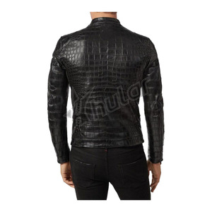 Crocodile <b>Leather</b> <b>Jacket</b> Customized Luxury Black Embossed Winter Motorcycle <b>Jacket</b> Tanned Processed - Product Image 6