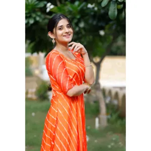 Robe de bureau décontractée pour femme, occasion quotidienne, viscose, longueur au sol, Lehariya XS-3XL, décorée de perles drapées, style orange ODM - Product Image 3