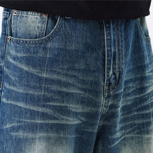 Pantalones vaqueros holgados de algodón de 14oz para hombre de alta calidad Floral sólido Denim Vintage doble costura impresa Dirty Straight - Product Image 6