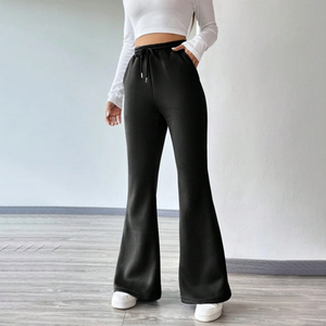 Pantalons évasés à taille haute pour femmes en gros, pantalons de jogging, taille haute, respirants, décontractés, hiver, uni, teinture unie, pantalons de survêtement - Product Image 1