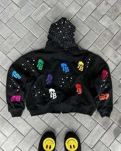 Strass luxe personnalisé Designer hommes à manches longues fermeture éclair complète deux pièces survêtement nouvelle mode Jogging pantalons de survêtement et ensemble à capuche - Product Image 3