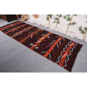 Classique bohème marron Orange Vintage tapis turc 3.6 X 10.2ft Rectangle Patchwork Design laine Viscose Latex tapis de chevet - Product Image 3