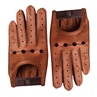 Guantes de Conducción Triton de Cuero, Hechos a Mano, Color Marrón Tostado, Cierre de Broche Cobrax, Perforados, Piel de Cordero Premium, Elásticos, Unisex, para Ciclismo y Actividades al Aire Libre