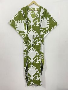 Vestido caftán floral de verano hecho a mano para mujer, bata larga de algodón 100% con cintura Natural, ropa de moda india - Product Image 6
