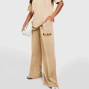 300 GSM poliéster/algodón pantalones de chándal de invierno para mujer pierna ancha cálido pantalón de gran tamaño polar encaje frente plano - Product Image 6