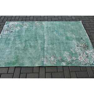 Alfombra vintage de 4.1x6.6 pies, alfombra turca de lana con motivos de plantas y árboles verdes - Product Image 3