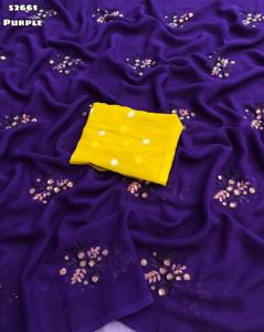 Elegante Sari de Georgette Sintética para Mujer Adulta con Diseño Floral Bordado y Lentejuelas, Ropa India Pakistaní - Product Image 2