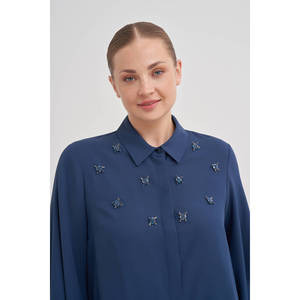 Blusa Clásica con Adornos para Mujer, Ideal para Oficina y Fiestas, Mezcla de Popelina y Seda - Product Image 4