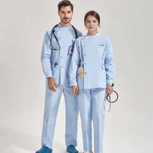Long Sleeve <b>Scrub</b> <b>Top</b> Uniform with Button Closure Man and Woman's <b>Scrub</b> Sets - Product Image 3