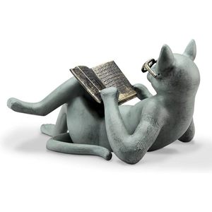 Escultura de gato antiguo sentado gato inteligente leyendo un libro Showpiece hogar y jardín escultura y figurita personalizable decorativa - Product Image 3