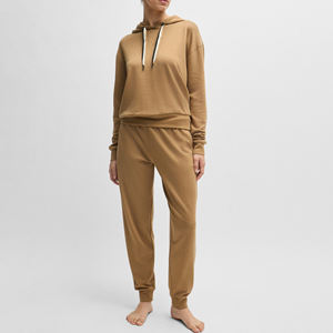 ชุดวอร์มกันหนาวมีฮู้ดอบอุ่นผ้าฝ้าย100% เป็นมิตรกับสิ่งแวดล้อมผ้าคอตตอนพร้อมเชือกผูกสำหรับฤดูหนาวสีน้ำตาลอ่อน - Product Image 1