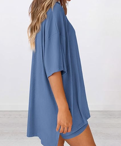 Ensemble de vêtements de détente deux pièces pour femmes personnalisées pyjamas d'été chemises surdimensionnées décontractées short de motard vêtements de nuit pour femmes vêtements de nuit pour femmes - Product Image 3