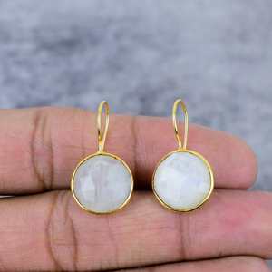 ต่างหูพลอยมูนสโตนทรงกลมเหลี่ยมเพชรพลอยหลากสี ชุบทอง เงินแท้ 925 เครื่องประดับงานแต่งงาน งานปาร์ตี้ สไตล์ทันสมัย - Product Image 2