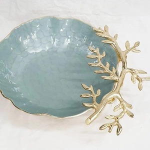 ชามอลูมิเนียมทรงหกเหลี่ยมดีไซน์กิ่งก้านสีกรมท่าฟ้าเคลือบสีฟ้า - Product Image 4