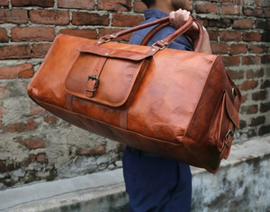 Bolso de viaje de lona de cuero de cabra genuino hecho a mano Vintage indio más vendido estilo liso con cierre de cremallera a la venta - Product Image 3