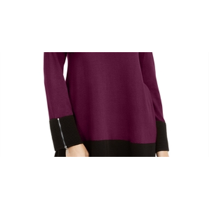 Alfani Pull tunique à manches longues pour femme, couleur marron-noir, col rond, taille S - Product Image 4