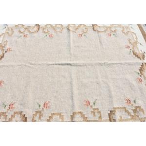 Tapis turc vintage 5,8x7,4 pi (176x225 cm), Kilim blanc et marron, tapis persan - Product Image 5
